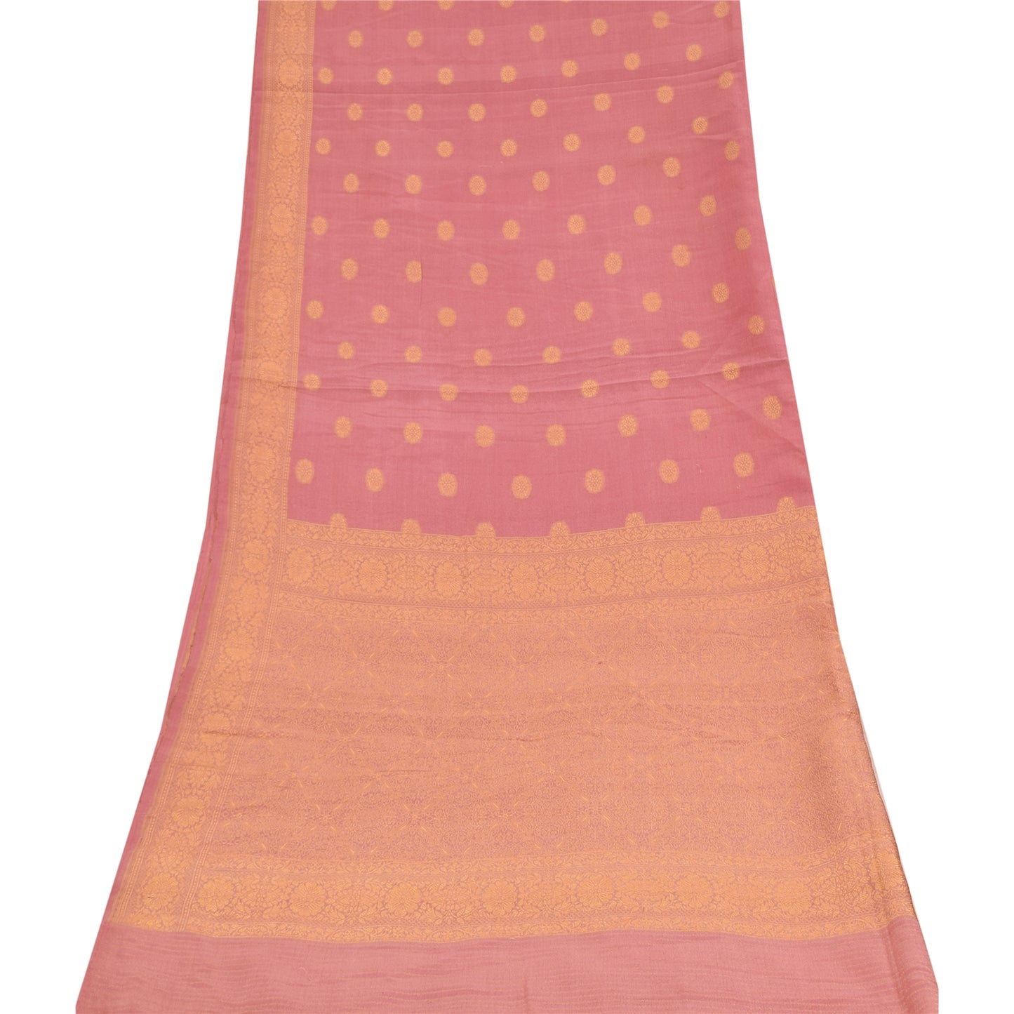 Sanskriti Vintage Long Dupatta/Stole Pure Silk Pink Golden Woven Scarf Wrap Veil