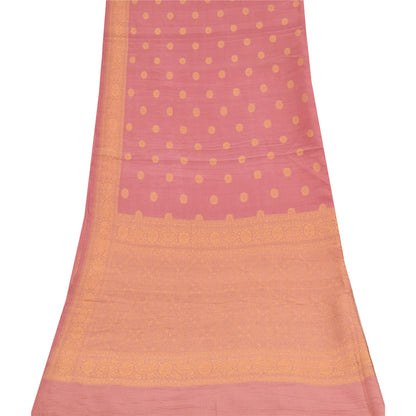 Sanskriti Vintage Long Dupatta/Stole Pure Silk Pink Golden Woven Scarf Wrap Veil