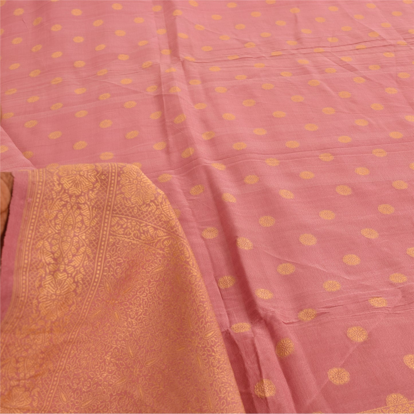 Sanskriti Vintage Long Dupatta/Stole Pure Silk Pink Golden Woven Scarf Wrap Veil