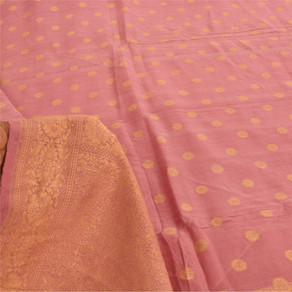 Sanskriti Vintage Long Dupatta/Stole Pure Silk Pink Golden Woven Scarf Wrap Veil