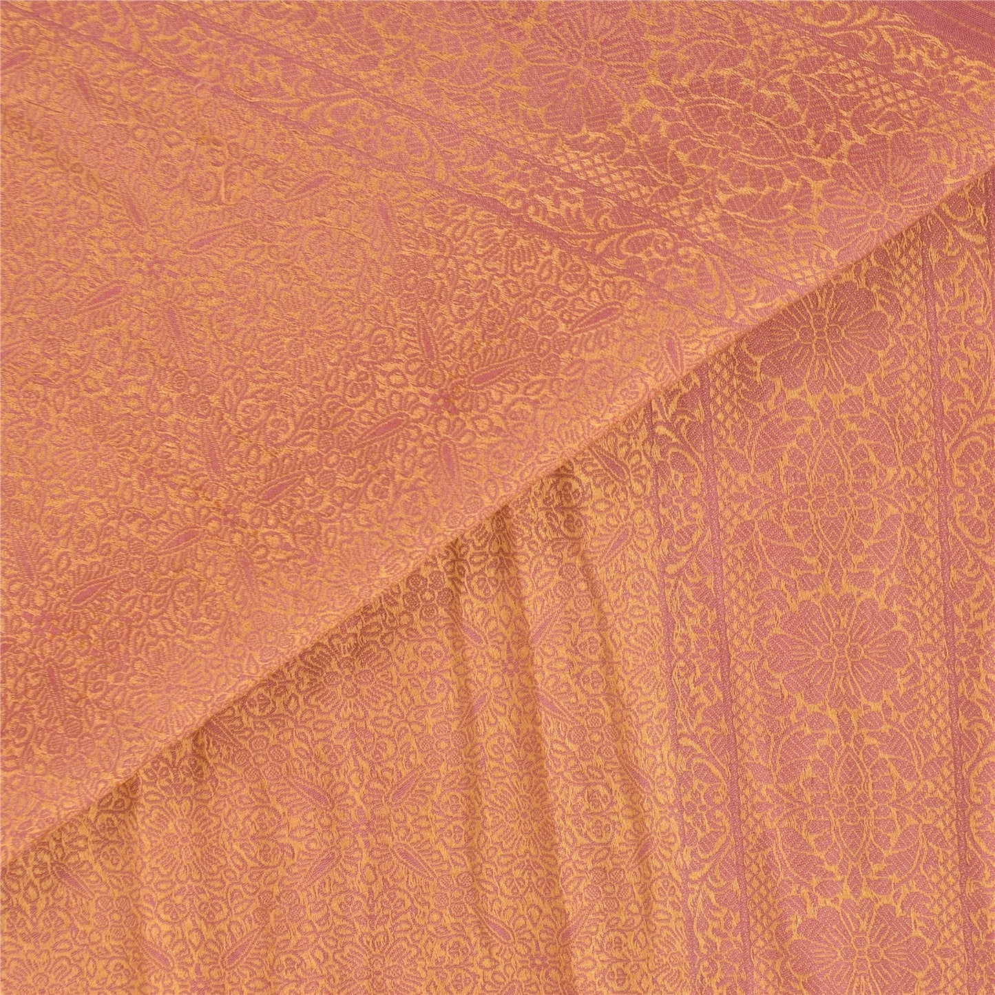 Sanskriti Vintage Long Dupatta/Stole Pure Silk Pink Golden Woven Scarf Wrap Veil