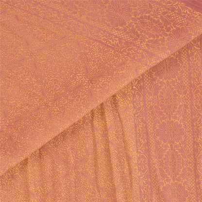 Sanskriti Vintage Long Dupatta/Stole Pure Silk Pink Golden Woven Scarf Wrap Veil