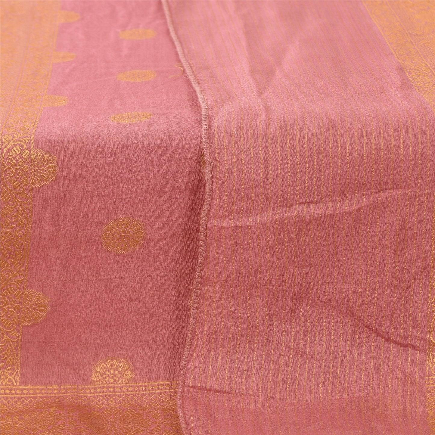 Sanskriti Vintage Long Dupatta/Stole Pure Silk Pink Golden Woven Scarf Wrap Veil