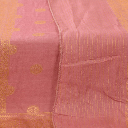Sanskriti Vintage Long Dupatta/Stole Pure Silk Pink Golden Woven Scarf Wrap Veil