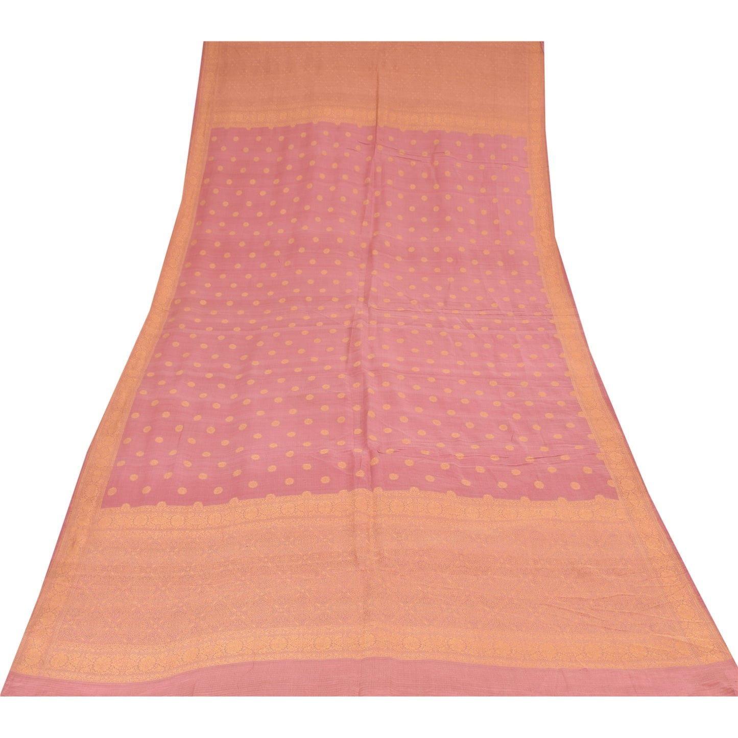 Sanskriti Vintage Long Dupatta/Stole Pure Silk Pink Golden Woven Scarf Wrap Veil