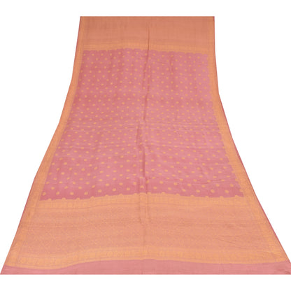 Sanskriti Vintage Long Dupatta/Stole Pure Silk Pink Golden Woven Scarf Wrap Veil
