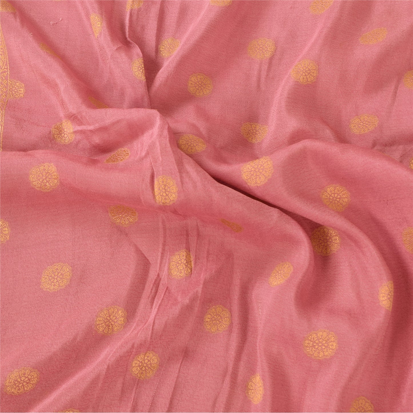 Sanskriti Vintage Long Dupatta/Stole Pure Silk Pink Golden Woven Scarf Wrap Veil