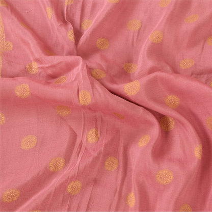 Sanskriti Vintage Long Dupatta/Stole Pure Silk Pink Golden Woven Scarf Wrap Veil