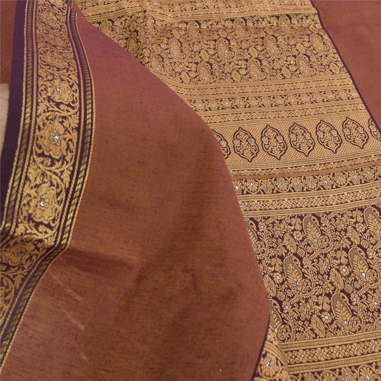 Санскрити Винтаж Длинный Дупатта/Палантат Искусственный Шелк Коричневый Тканый Шарф Вуаль