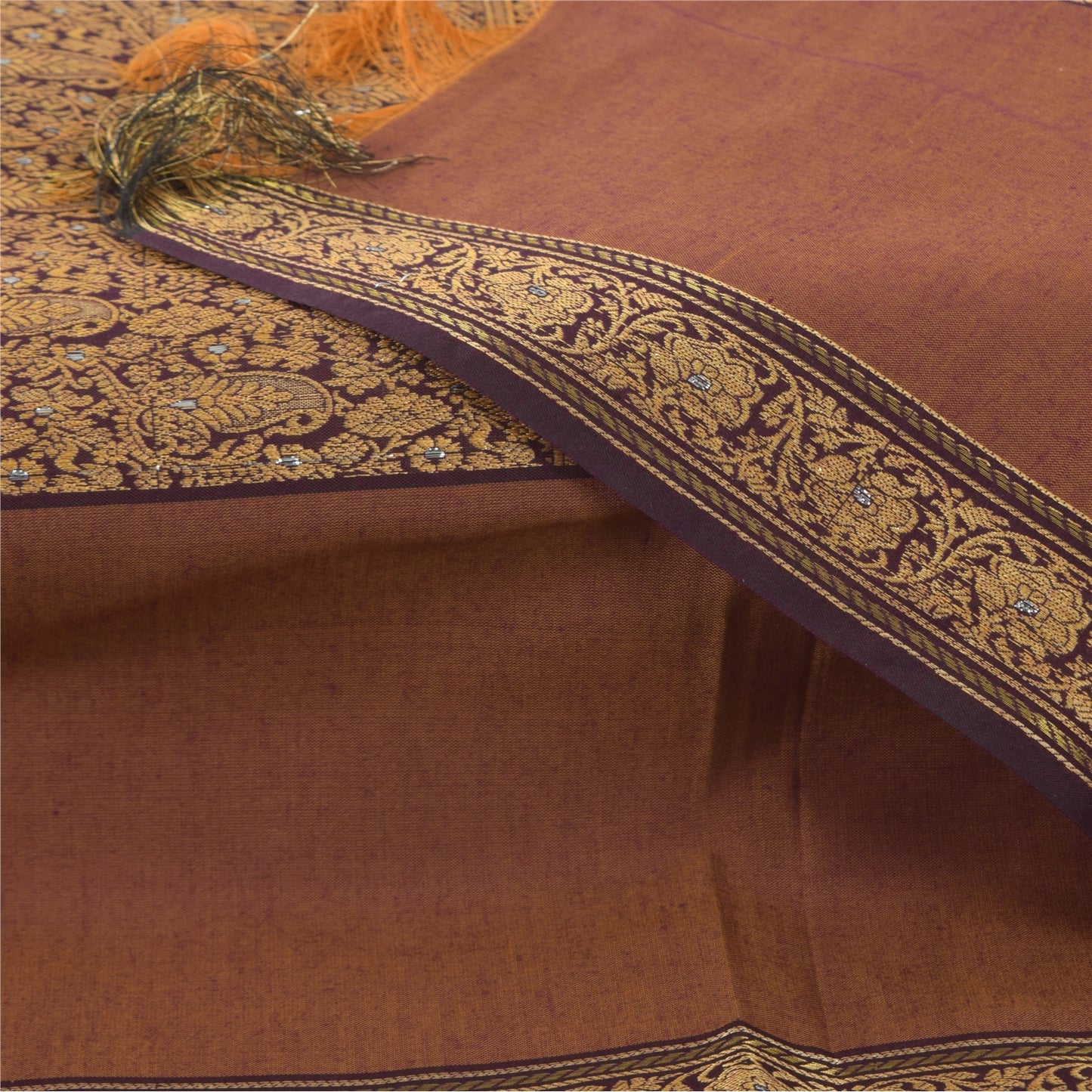 Санскрити Винтаж Длинный Дупатта/Палантат Искусственный Шелк Коричневый Тканый Шарф Вуаль