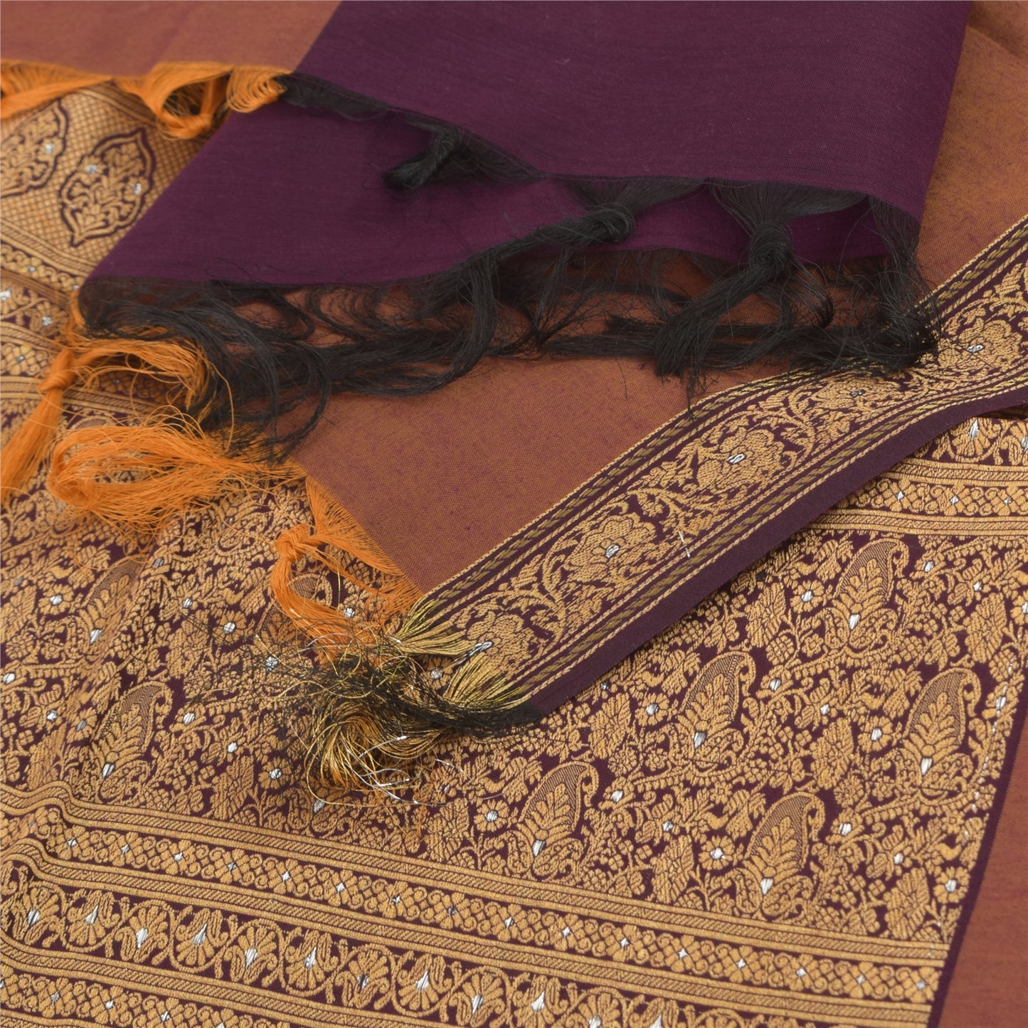 Санскрити Винтаж Длинный Дупатта/Палантат Искусственный Шелк Коричневый Тканый Шарф Вуаль