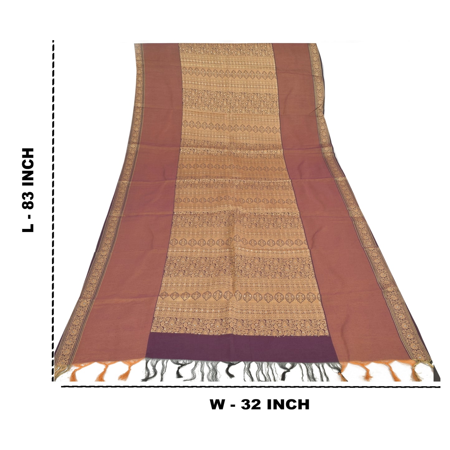 Санскрити Винтаж Длинный Дупатта/Палантат Искусственный Шелк Коричневый Тканый Шарф Вуаль