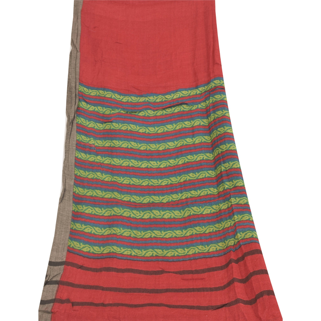 Sanskriti Vintage Rød Dupatta Lang Stola Ren Bomuld Trykt Vævet Premium Slør