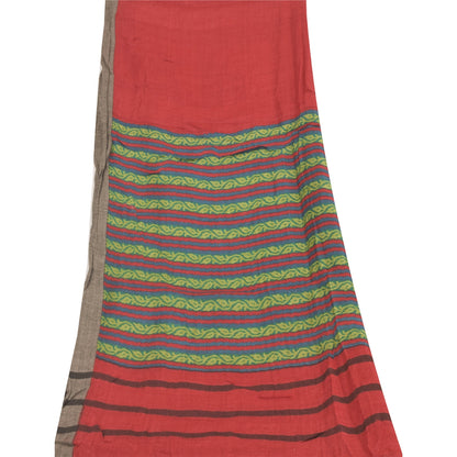 Sanskriti Vintage Rød Dupatta Lang Stola Ren Bomuld Trykt Vævet Premium Slør