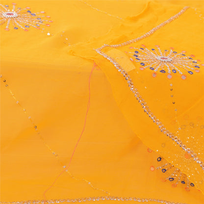 Sanskriti Vintage Yellow Dupatta Long Stole Pure Georgette Hand Beaded Wrap Veil