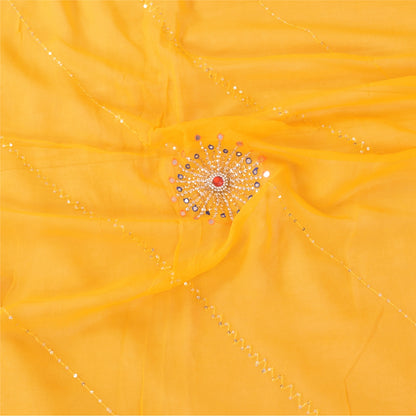 Sanskriti Vintage Yellow Dupatta Long Stole Pure Georgette Hand Beaded Wrap Veil