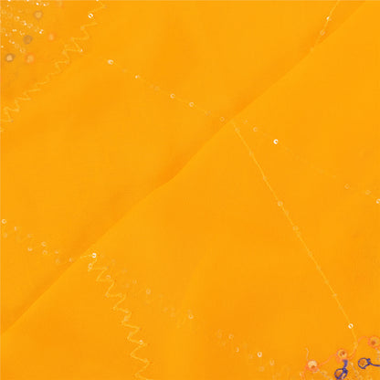 Sanskriti Vintage Yellow Dupatta Long Stole Pure Georgette Hand Beaded Wrap Veil