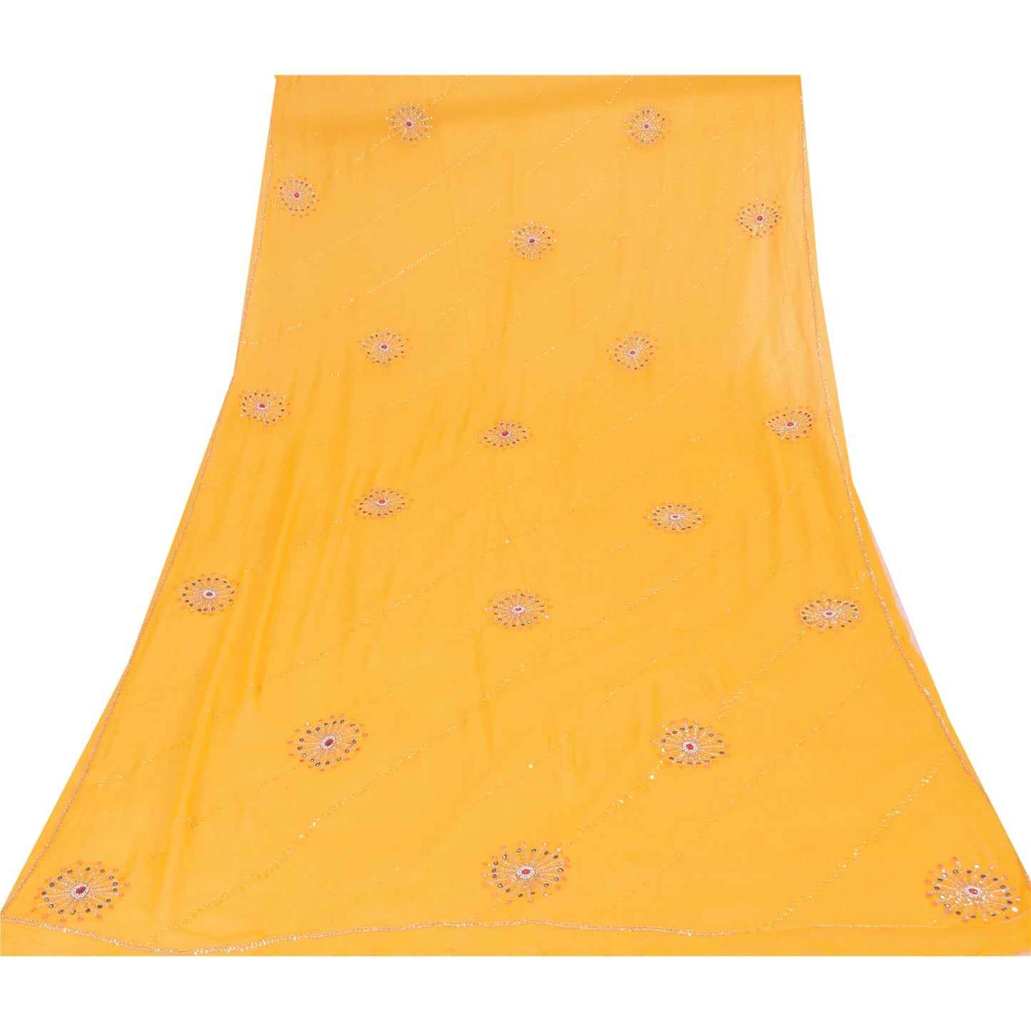 Sanskriti Vintage Yellow Dupatta Long Stole Pure Georgette Hand Beaded Wrap Veil