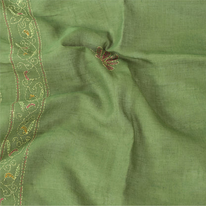 Sanskriti Vintage Green Dupatta Long Stole Pure Cotton Hand Embroidered Scarves