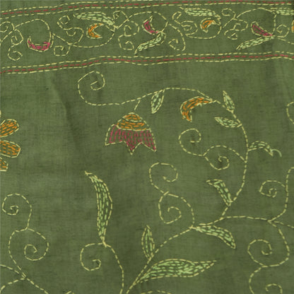 Sanskriti Vintage Green Dupatta Long Stole Pure Cotton Hand Embroidered Scarves