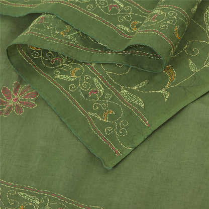 Sanskriti Vintage Green Dupatta Long Stole Pure Cotton Hand Embroidered Scarves