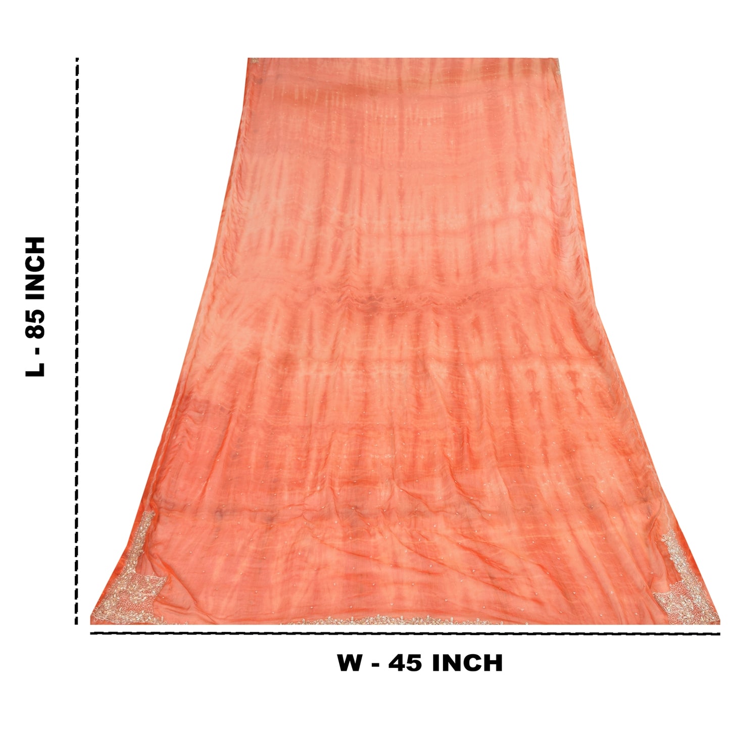 Sanskriti Vintage Orange Dupatta Long Stole Pure Chiffon Hand Embroidered Hijab