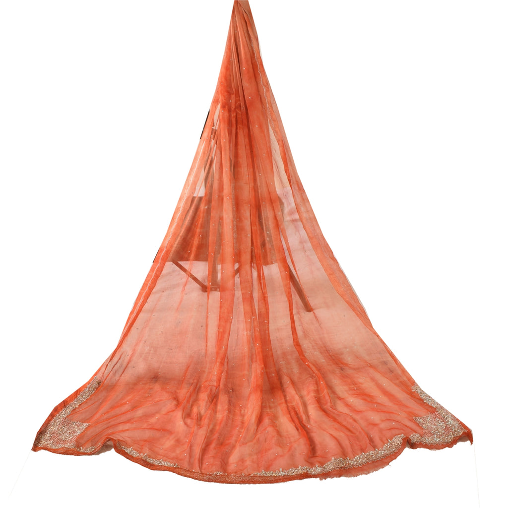 Sanskriti Vintage Orange Dupatta Lang Stola Ren Chiffon Håndbroderet Hijab
