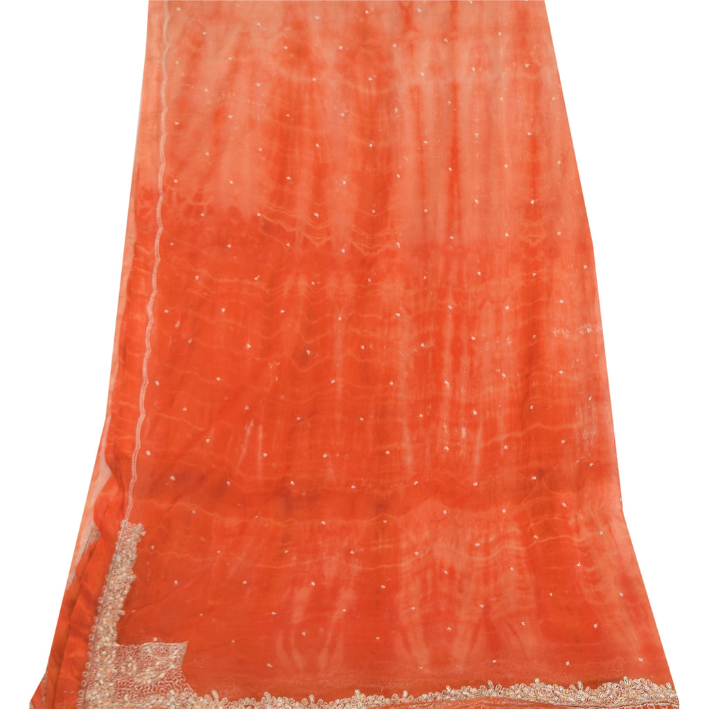 Sanskriti Vintage Orange Dupatta Long Stole Pure Chiffon Hand Embroidered Hijab