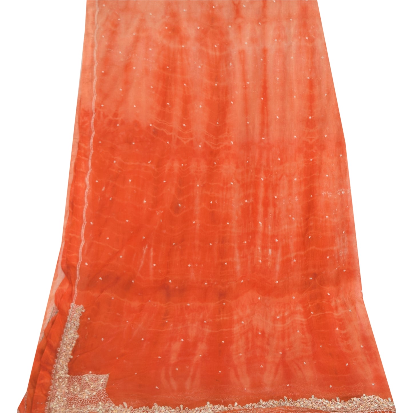 Sanskriti Vintage Orange Dupatta Long Stole Pure Chiffon Hand Embroidered Hijab