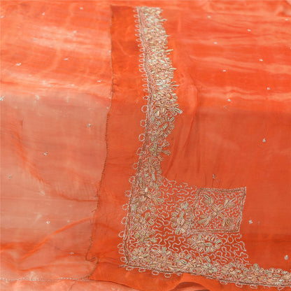 Sanskriti Vintage Orange Dupatta Long Stole Pure Chiffon Hand Embroidered Hijab
