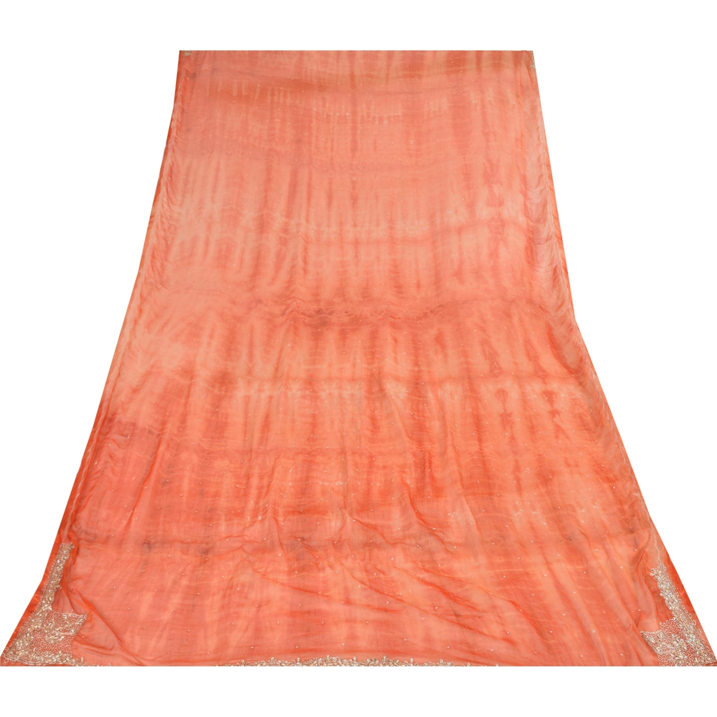 Sanskriti Vintage Orange Dupatta Long Stole Pure Chiffon Hand Embroidered Hijab