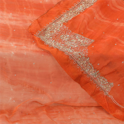Sanskriti Vintage Orange Dupatta Long Stole Pure Chiffon Hand Embroidered Hijab