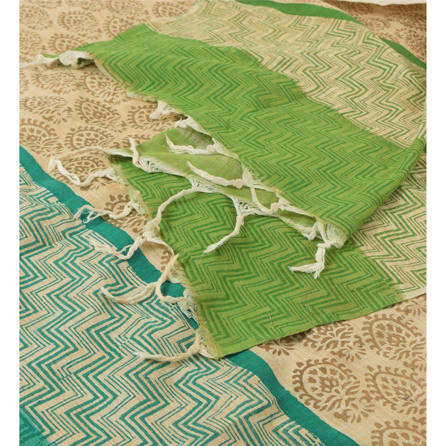 Sanskriti Vintage Cream Dupatta Long Stole Pure Cotton Woven Premium Wrap Hijab