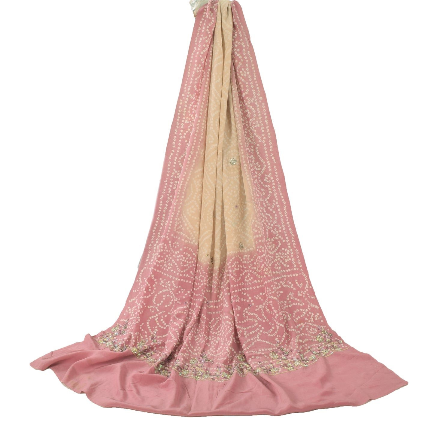 Sanskriti Vintage Mauve Dupatta Long Stole Pure Crepe Hand Beaded Bandhani Veil