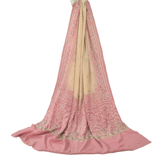 Sanskriti Vintage Mauve Dupatta Long Stole Pure Crepe Håndperlet Bandhani Veil