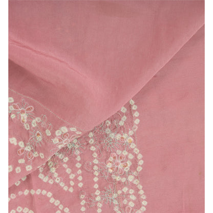 Sanskriti Vintage Mauve Dupatta Long Stole Pure Crepe Hand Beaded Bandhani Veil