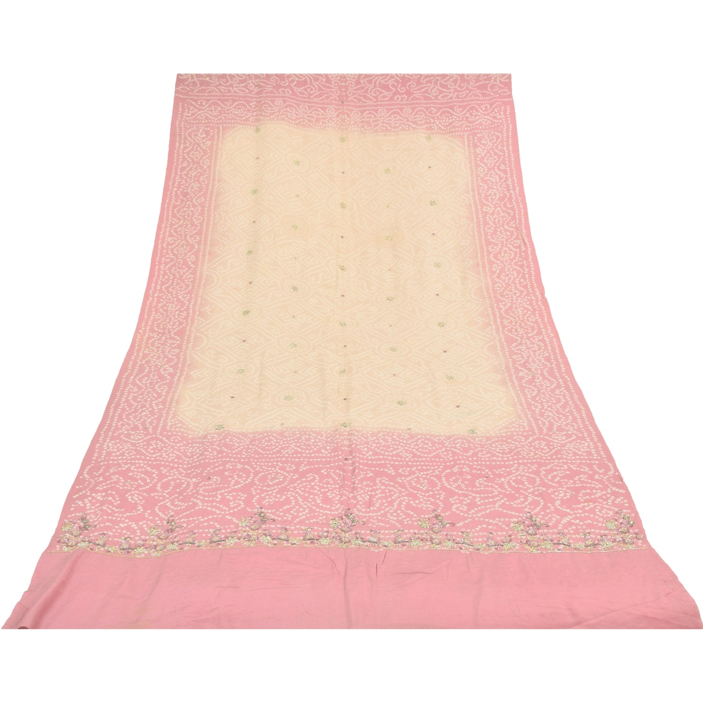 Sanskriti Vintage Mauve Dupatta Long Stole Pure Crepe Hand Beaded Bandhani Veil