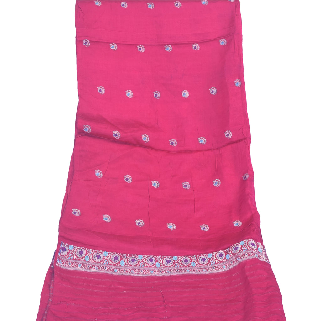 Sanskriti Vintage Fuchsia Dupatta Long Stole Pure Silk Woven Premium Wrap Hijab