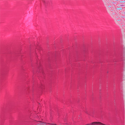 Sanskriti Vintage Fuchsia Dupatta Long Stole Pure Silk Woven Premium Wrap Hijab
