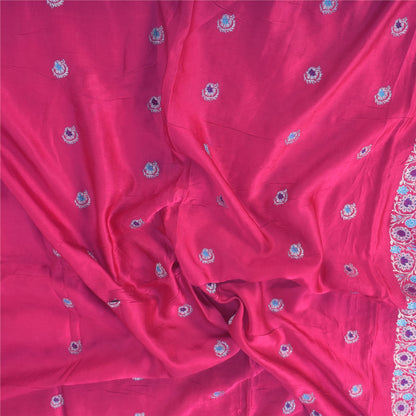 Sanskriti Vintage Fuchsia Dupatta Long Stole Pure Silk Woven Premium Wrap Hijab