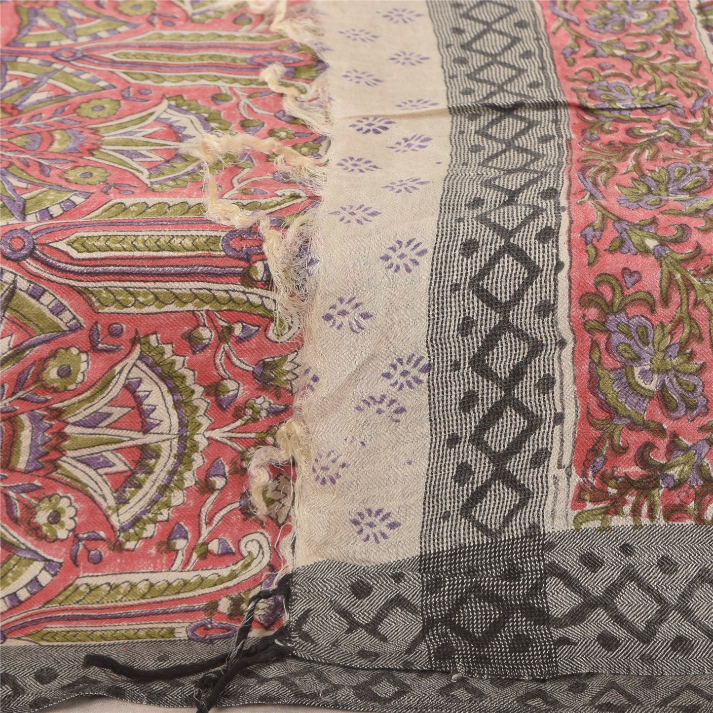 Sanskriti Vintage Ivory/Red Dupatta Long Stole Cotton Silk Printed Woven Scarves