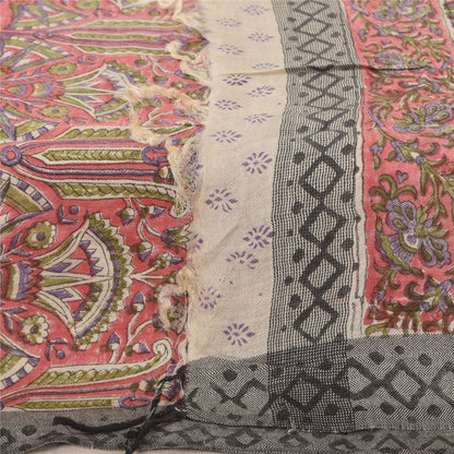 Sanskriti Vintage Ivory/Red Dupatta Long Stole Cotton Silk Printed Woven Scarves