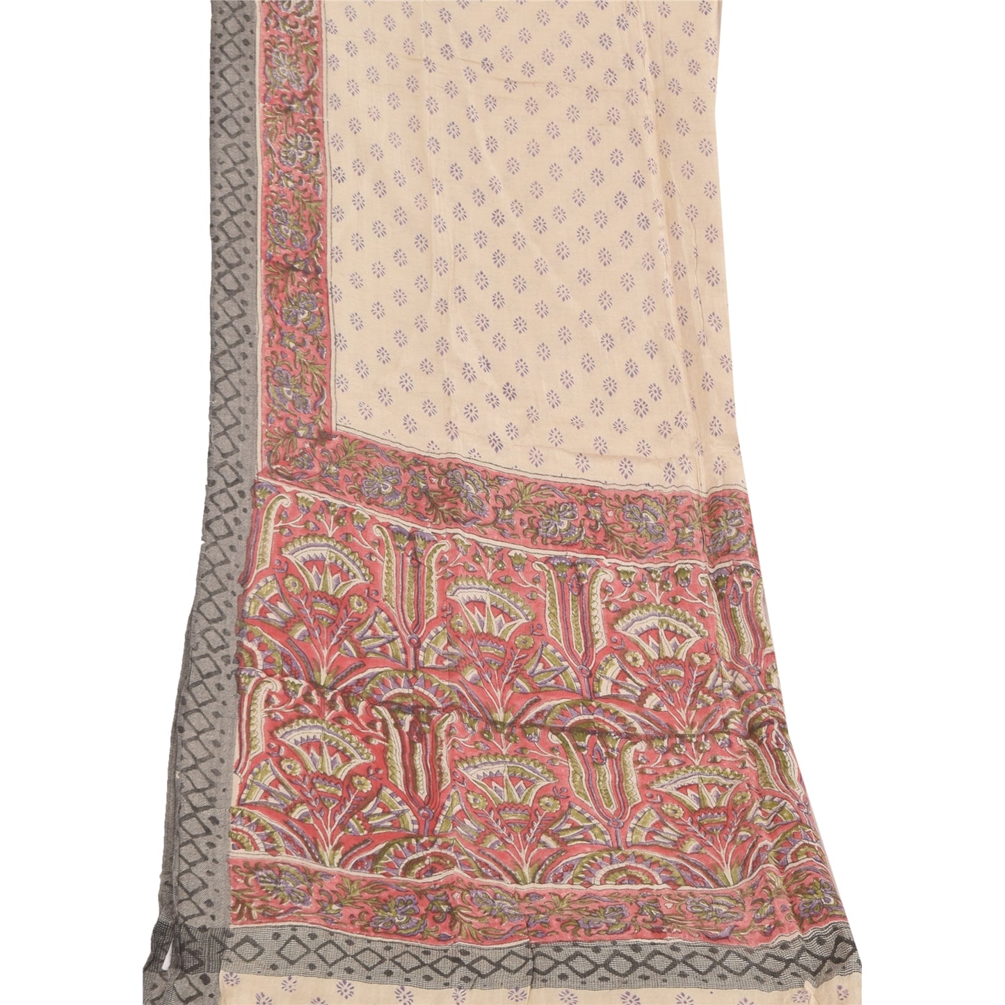 Sanskriti Vintage Ivory/Red Dupatta Long Stole Cotton Silk Printed Woven Scarves