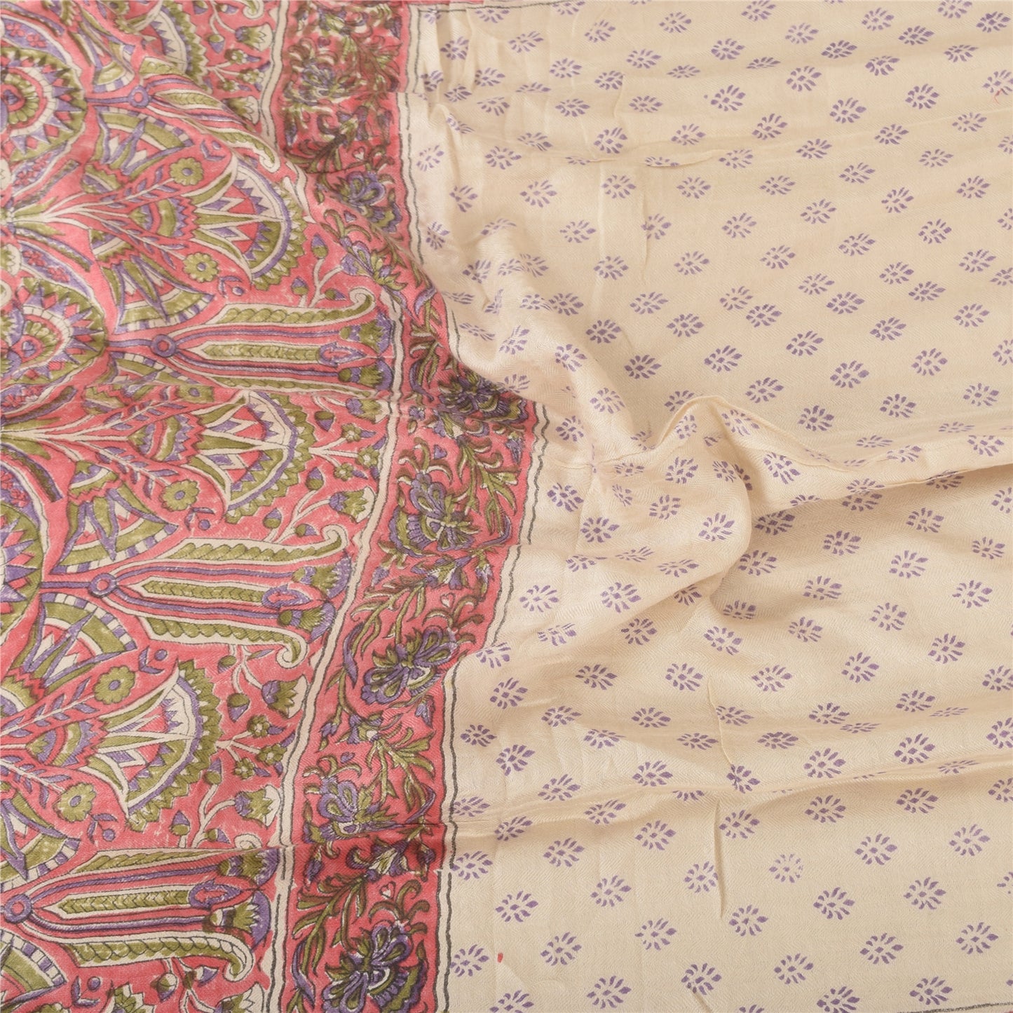 Sanskriti Vintage Ivory/Red Dupatta Long Stole Cotton Silk Printed Woven Scarves