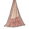 Sanskriti Vintage Ivory/Red Dupatta Long Stole Cotton Silk Printed Woven Scarves