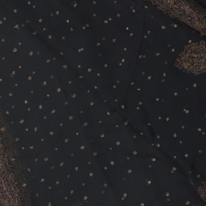Sanskriti Vintage Black Pure Chiffon Silk Dupatta Stole Embroidered Zari Sequins