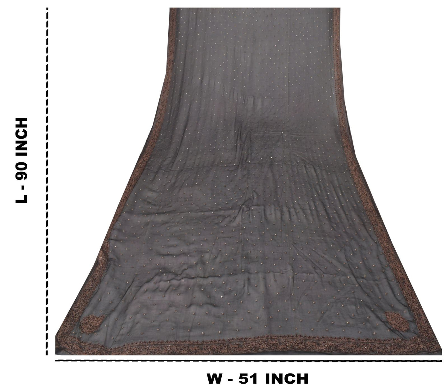 Sanskriti Vintage Black Pure Chiffon Silk Dupatta Stole Embroidered Zari Sequins