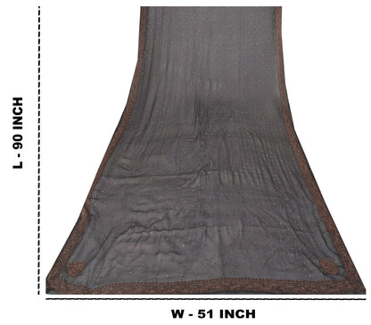 Sanskriti Vintage Black Pure Chiffon Silk Dupatta Stole Embroidered Zari Sequins