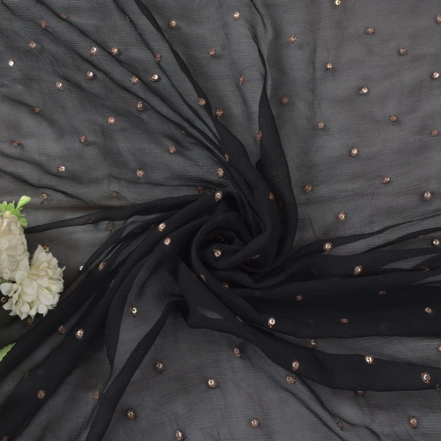 Sanskriti Vintage Black Pure Chiffon Silk Dupatta Stole Embroidered Zari Sequins
