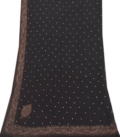 Sanskriti Vintage Black Pure Chiffon Silk Dupatta Stole Embroidered Zari Sequins